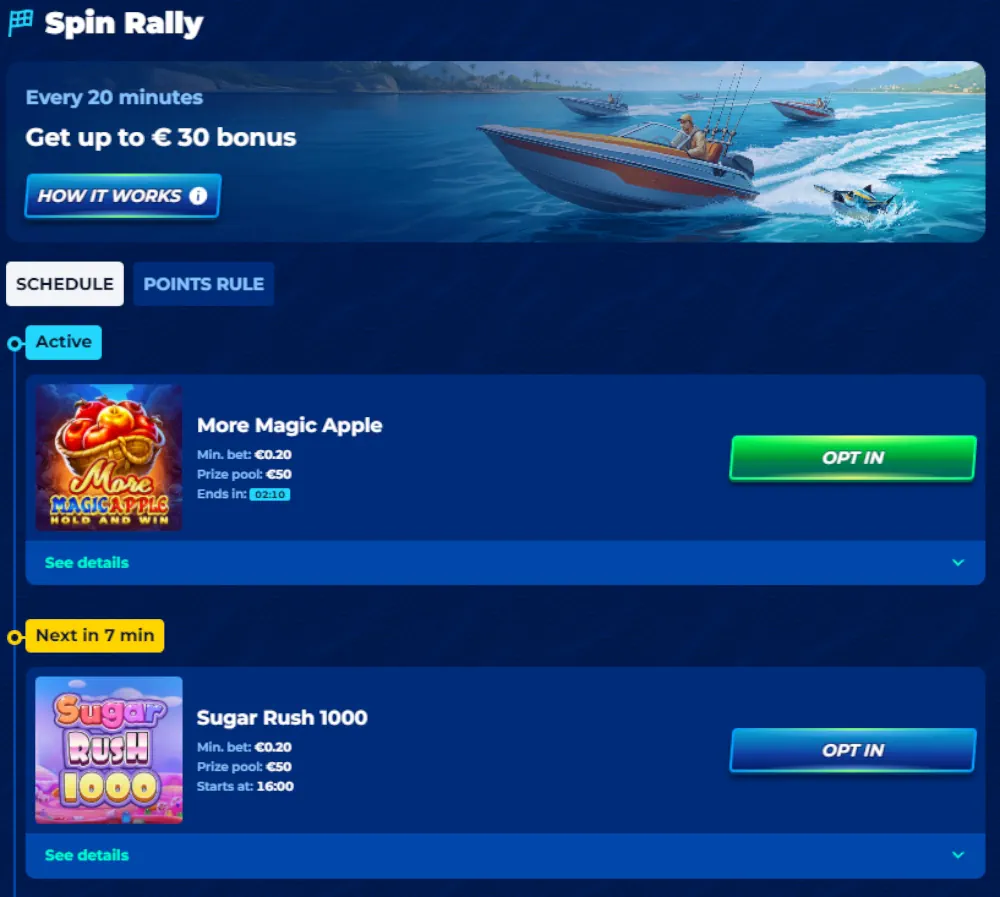 Κατάταξη BassBet Spin Rally και πρόσφατα στατιστικά μεγάλων νικών.